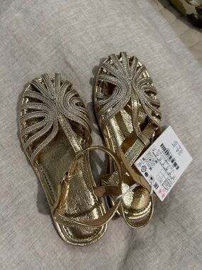 ZARA Gold Metallic Strappy Sandals- BRAND NEW